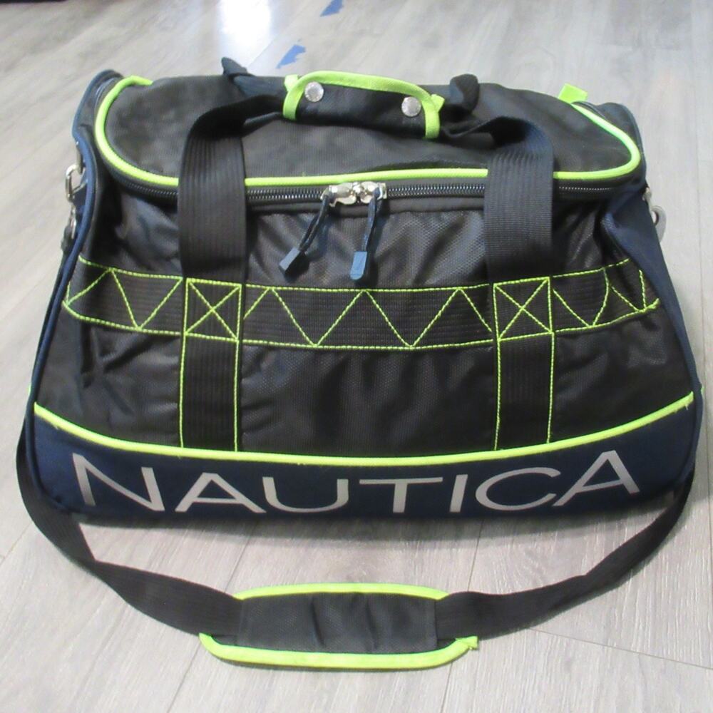 Nautica Sport Duffel Bag L Unisex Navy Green Nylon Pad Strap Handles